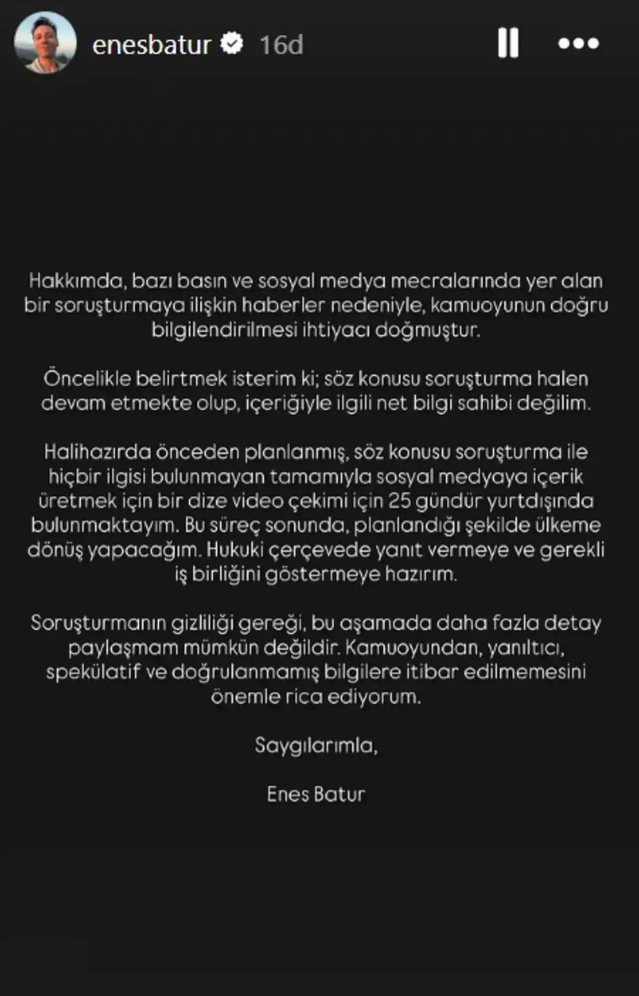 Hakkında yakalama kararı çıkarılmıştı! Enes Batur sessizliğini bozdu