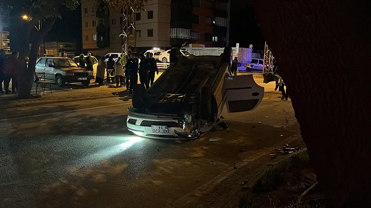 Konya merkezde kaza! Araç takla attı