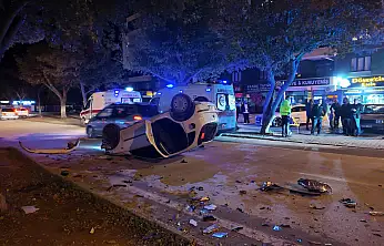Konya merkezde kaza! Araç takla attı