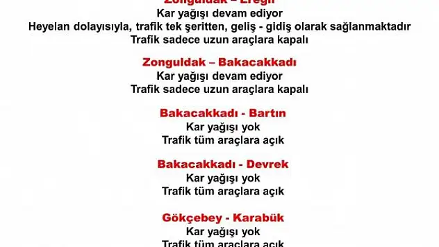 Kara yollarında son durum