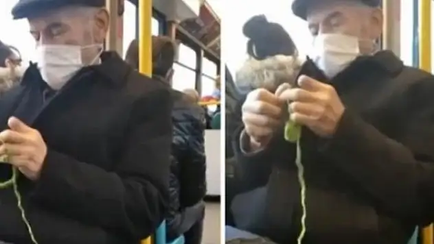 Belediye otobüsünde oturup örgü ördü: Yaşlı amcayı görenler gözlerine inanamadı