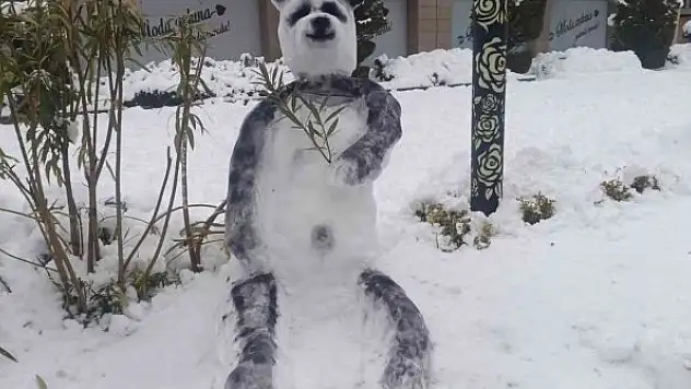 Isparta'da kardan panda görenleri şaşırttı