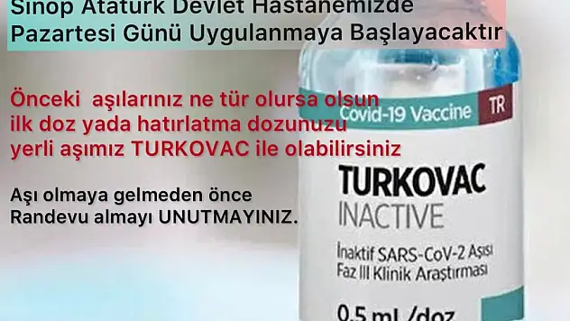 Turkovac aşısı Sinop'ta uygulanmaya başlandı