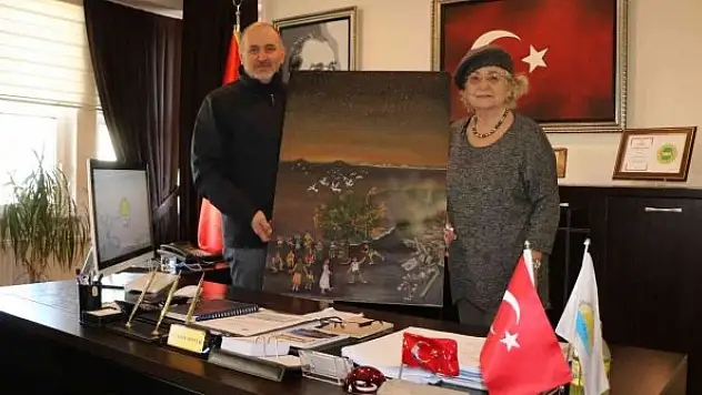 Marmara depremini anlatan tablosunu Soyer'e hediye etti