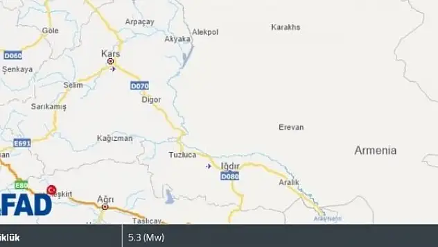 AFAD: 'Ermenistan'da 5.3 büyüklüğünde deprem oldu'