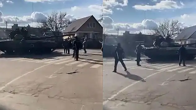 Ukrayna halkı, Rus tanklarını engellemeye çalıştı