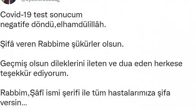 Bakan Bozdağ: Covid-19 test sonucum negatife döndü