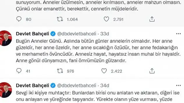 Bahçeli'den 'Anneler Günü' mesajı