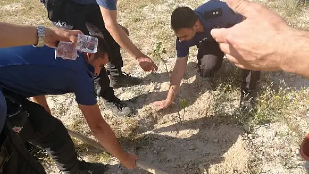 Karapınar'da polis 150 çam fidanını toprakla buluşturdu