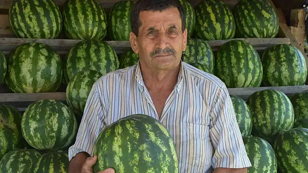 Yetiştirdiği organik karpuzları yol kenarında satıyor