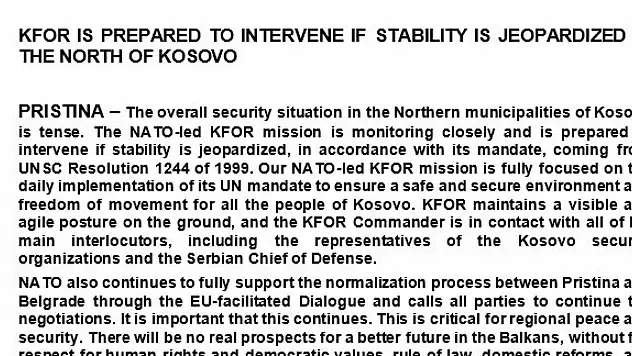 NATO Kosova Gücü: İstikrar tehlikeye girerse müdahale etmeye hazırız