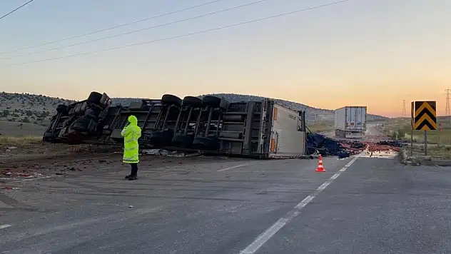 Domates yüklü tır devrildi, 1 kişi yaralandı