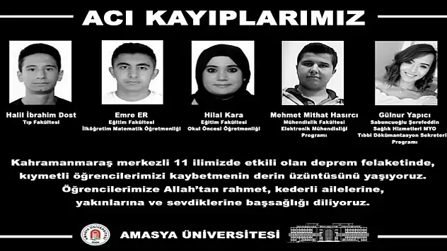 Amasya Üniversitesi depremde 5 öğrencisini kaybetti