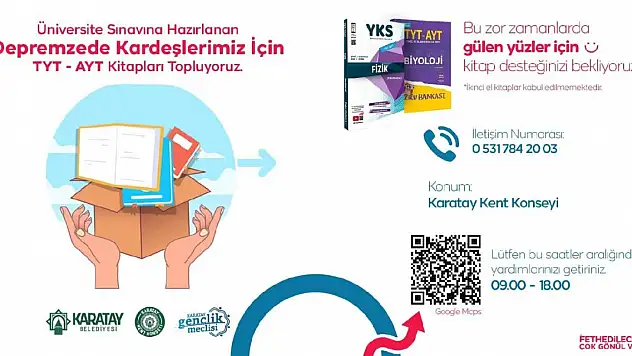 Karatay'da YKS'ye hazırlanan depremzede öğrencilere kitap bağışı kampanyası