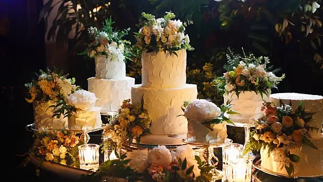 Düğün pastası çiftleri yansıtmalı