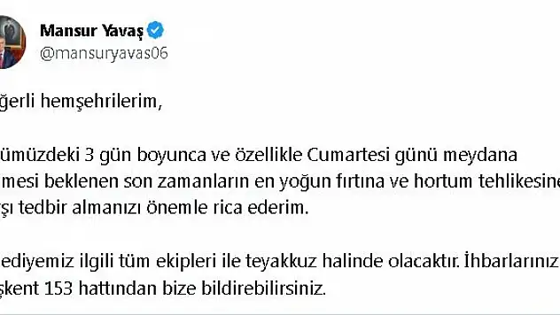 Fırtına ve hortum uyarısı