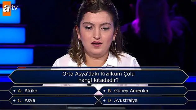 Kim Milyoner Olmak İster'de Kızılkum Çölü hangi kıtadadır sorusu yarışmacıyı ters köşe yaptı