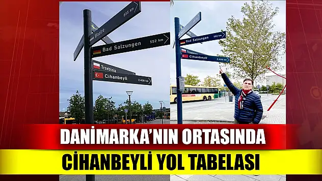 Danimarka'nın ortasında Cihanbeyli yol tabelası