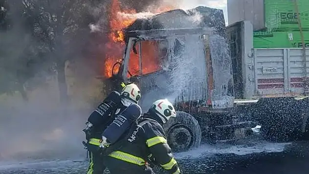 İnşaat malzemesi yüklü tır alev topuna döndü