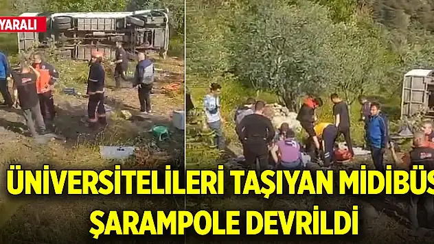 Üniversitelileri taşıyan midibüs şarampole devrildi: 12 yaralı