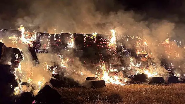 Yüzlerce ton saman küle döndü