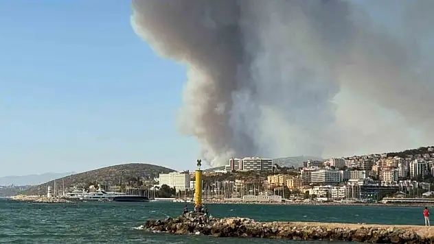 İzmir'deki orman yangını Kuşadası'nı duman bulutuna boğdu