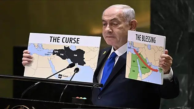 Netanyahu, BM Genel Kurulu'ndaki konuşmasında Filistin topraklarını 'İsrail' olarak gösteren harita kullandı