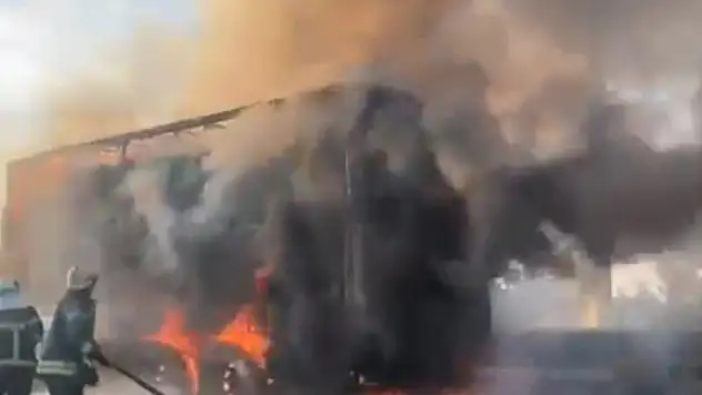 Talaş yüklü kamyon alevlere teslim oldu