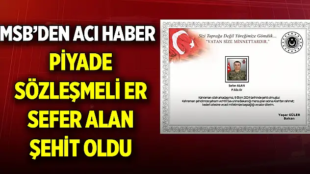 MSB'den acı haber! Bir şehidimiz var