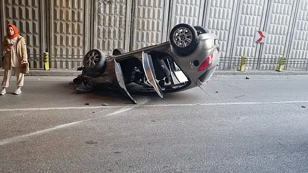 Konya'da kadın sürücünün kullandığı otomobil takla attı!