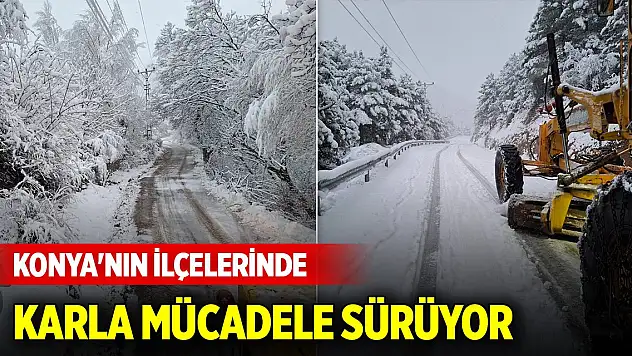 Konya'nın ilçelerinde karla mücadele sürüyor