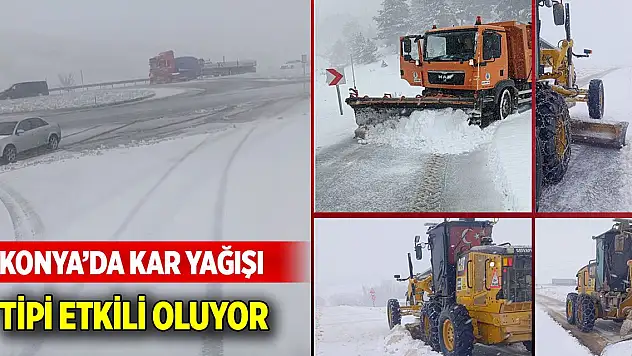 Konya'da kar yağışı... Yer yer tipi etkili oluyor