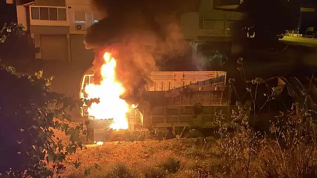 Park halindeki kamyon alev alev yandı