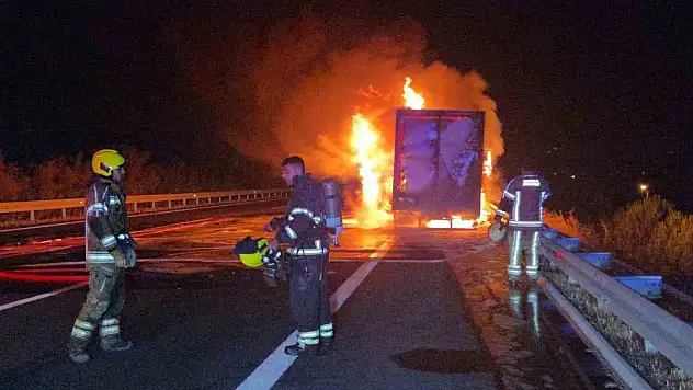 Kargo kamyonu otoyolda alev aldı