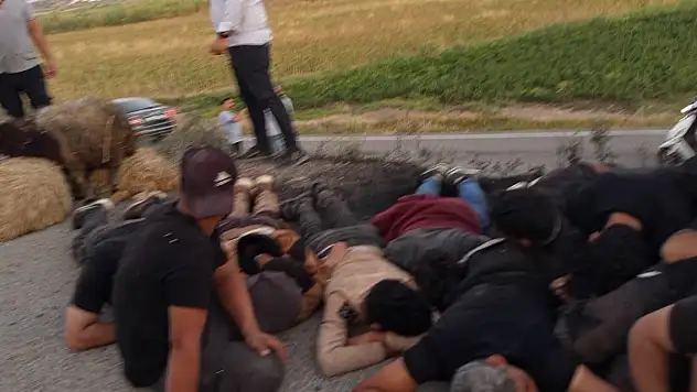 Koyun sürüsüne çarpıp, su kanalına düşen otomobilden 14 kaçak göçmen çıktı