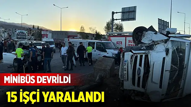 Minibüs devrildi,15 işçi yaralandı
