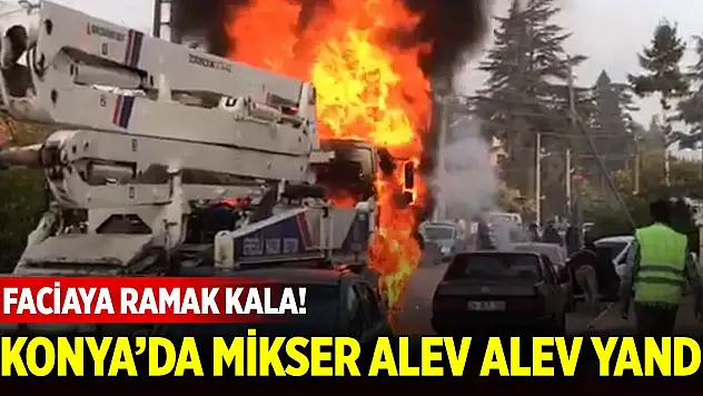 Beton pompası alev alev yandı, 2 otomobil zarar gördü