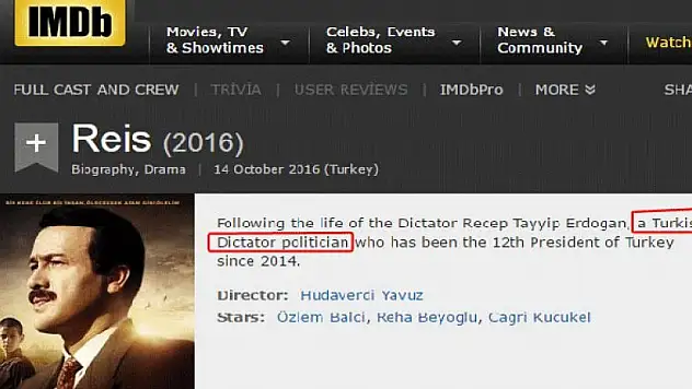 IMDB'den Cumhurbaşkanı Erdoğan için küstah paylaşım
