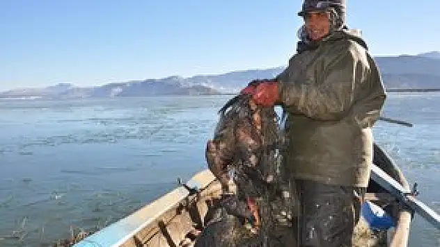 Balıkçı anne ile oğlunun buzda ekmek mücadelesi