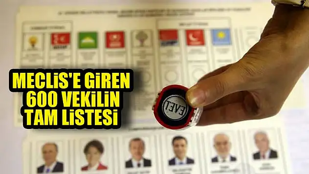 Meclise giren 600 vekilin tam listesi