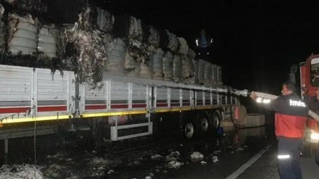 Pamuk yüklü TIR'da yangın