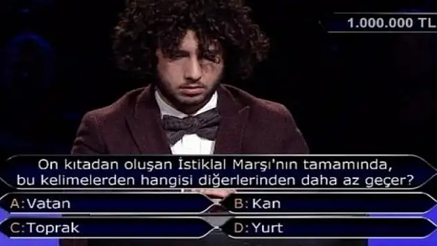 Kim Milyoner Olmak İster'de 1 milyonluk İstiklal Marşı sorusu ve cevap
