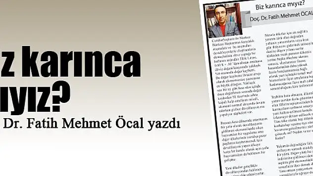 Biz karınca mıyız?... Doç. Dr. Fatih Mehmet Öcal yazdı...