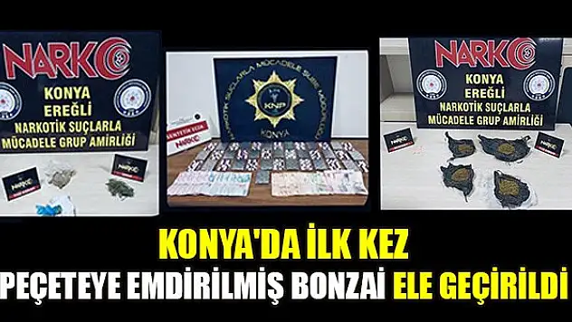 Konya'da ilk kez peçeteye emdirilmiş bonzai ele geçirildi