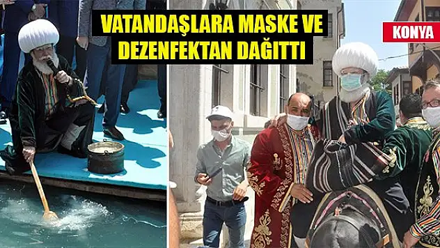 Şenlik başladı, Nasreddin Hoca vatandaşlara maske ve dezenfektan dağıttı