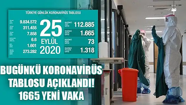 Türkiye'nin bugünkü koronavirüs tablosu açıklandı! 1665 yeni vaka