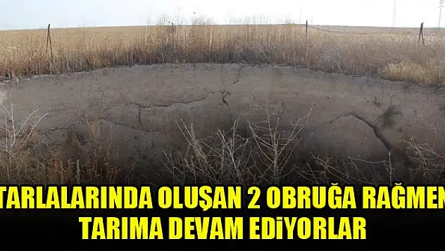Tarlalarında oluşan 2 obruğa rağmen tarıma devam ediyorlar