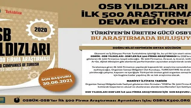 OSBÜK-OSB Yıldızları-İlk 500  Araştırması devam ediyor