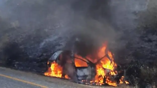Kaza yapan araçta çıkan yangın ormanlık alana sıçradı