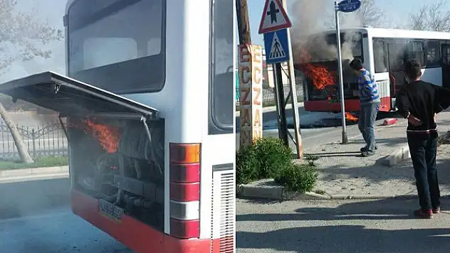 Konya'da seyir halindeki belediye otobüsü yandı